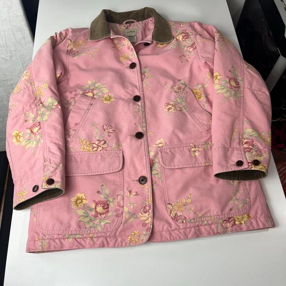 Vintage L.L. Bean Barn Chore Coat Floral Pink Jacket Medium Quilted Thinsulate - Picture 13 of 16